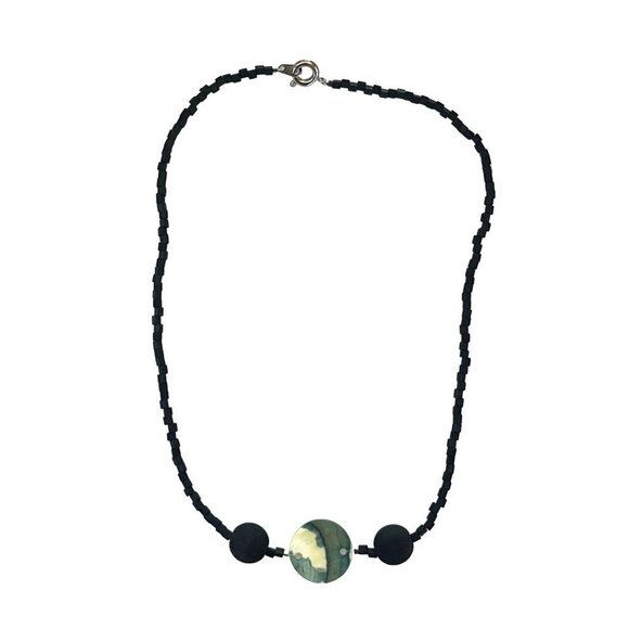 Natural Santorini Greece Volcanic Lava Black Beaded Necklace - Picture 4 of 14